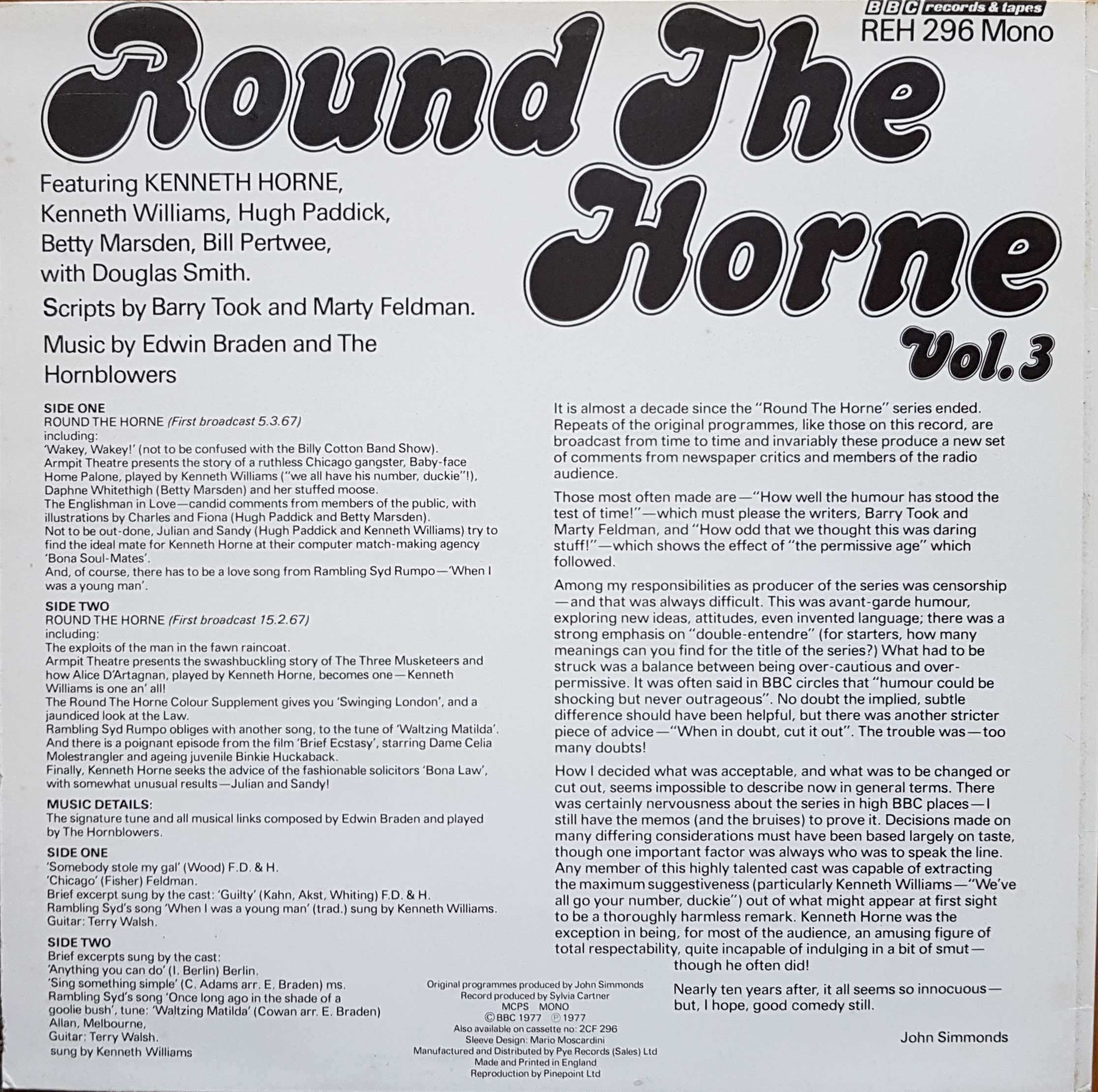 Picture of REH 296 Round the Horne - Volume 3 by artist Barry Took / Marty Feldman from the BBC records and Tapes library
